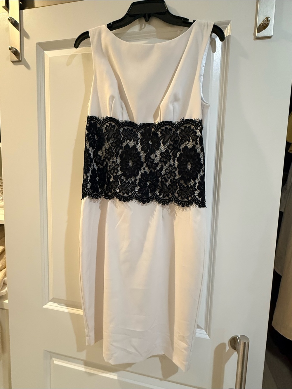 Ava & Aiden White Dress with Black Lace Detail